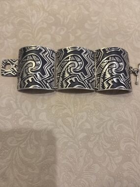Vintage Alice Seely Tribal Silver-Tone 3-Panel Bracelet